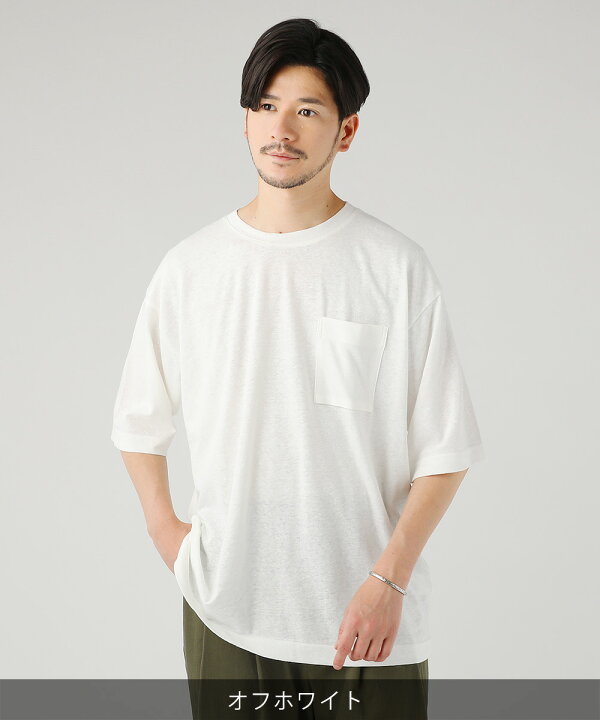 楽天市場 Tシャツ カットソー 半袖 メンズ メンズファッション 夏 夏服 日本製 国産 麻 リネン Premiere Linen プレミアリネン 天竺 クルーネック 胸ポケ ポケット 5分袖 アンサンブル ホワイト グレージュ ミント グリーン Upscape Audience アップスケープ