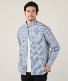 シャツ メンズ 春 夏 春 春服 夏服 国産 日本製 長袖 ボタンダウン ブロード ストライプ 綿100 長袖シャツ キレイめ カジュアル ミニマル シンプル ブルー ブラック M L