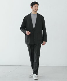 【SALE50】 【3点セット】 セットアップ ノーカラージャケット メンズ 春 春服 秋 秋服 シングルジャケット ダブルジャケット テーラードジャケット スラックス イージーパンツ ニット ハイゲージ オフィスカジュアル ブラック チャコー 【返品交換不可】