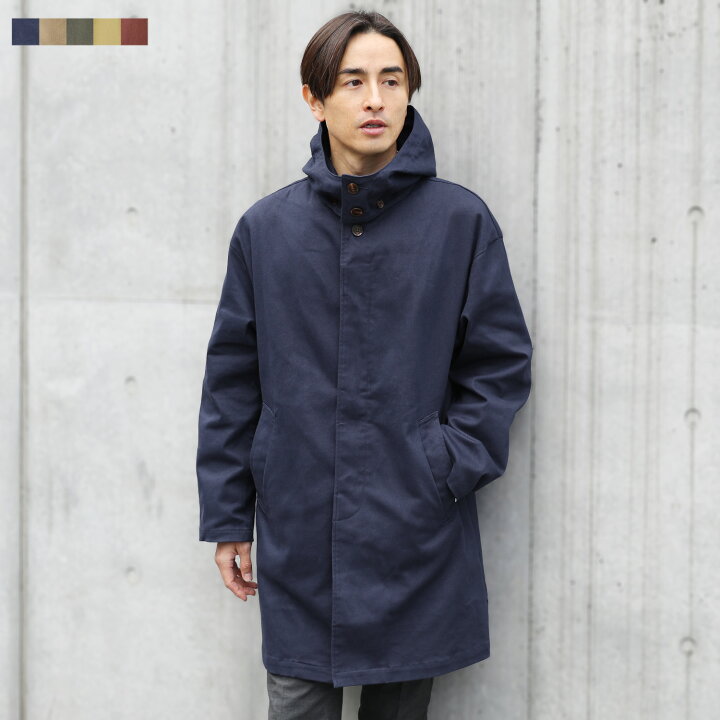 楽天市場 ステンカラーコート コート スプリングコート メンズ メンズファッション 春 春服 ミドル丈 ストレッチ ツイル フード 脱着 コットンツイル M L ネイビー ベージュ オリーブ カーキ イエロー レッド Sputnicks スプートニクス