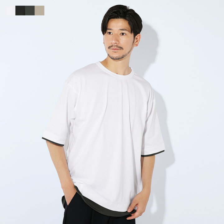 楽天市場 カットソー Tシャツ メンズ 春 夏 春服 夏服 ホワイト ブラック ネイビー チャコールグレー テレワーク カジュアル クールビズ ビッグシルエット 日本製 Spu 別注 日本製 スーパー度詰め 天竺 半袖 ビッグ レイヤード Tシャツ Upscape Audience Sputnicks