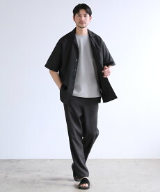 【上下2点セット】 セットアップ メンズ 春 夏 夏服 半袖 上下セット ノーカラー カーディガン ボタンレス シャツ オープンカラーシャツ テーパードパンツ イージーパンツ テックリネン 涼しい 接触冷感 S M L LL XL
