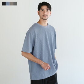 カットソー Tシャツ メンズ 夏 夏服 春 春服 半袖 5分袖 クルーネック ポンチ リップル 鹿の子 鹿の子ポンチ ストレッチ 伸縮 ルーズシルエット ゆったり カジュアル シンプル 大きめ M L XL