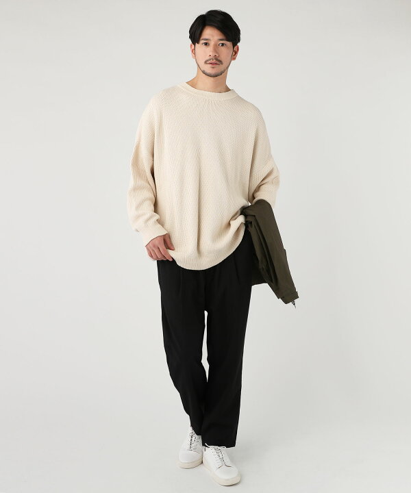 楽天市場 ニット メンズ 春 秋 冬 春服 秋服 冬服 ハニカム ワッフル コットン 綿 長袖 ビッグシルエット オーバーサイズ ドロップショルダー ナチュラル ブラック カーキ 無地 M L Spu スプ Sputnicks スプートニクス