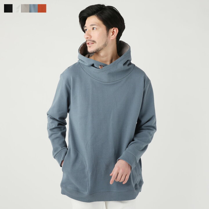 楽天市場 パーカー プルオーバー メンズ 春 春服 秋 秋服 ボリュームネック 綿100 ポケット 長袖 M L ブラック ホワイト グレー スモークブルー ダークオレンジ Sputnicks スプートニクス