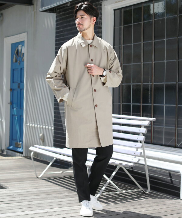 楽天市場 ステンカラーコート メンズ 秋 秋服 春 防水加工 防水 ステンカラー コート ビジカジ 通勤 無地 軽い 軽量 ポリエステル ベージュ オリーブ ネイビー M L Xl Sputnicks スプートニクス