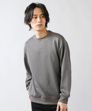 楽天市場 カットソー ニット スウェット トレーナー トップス 春 春服 メンズ メンズファッション クルーネック 長袖 畔編み ニットソー グレー ベージュ サックス M L Ll Sputnicks スプートニクス