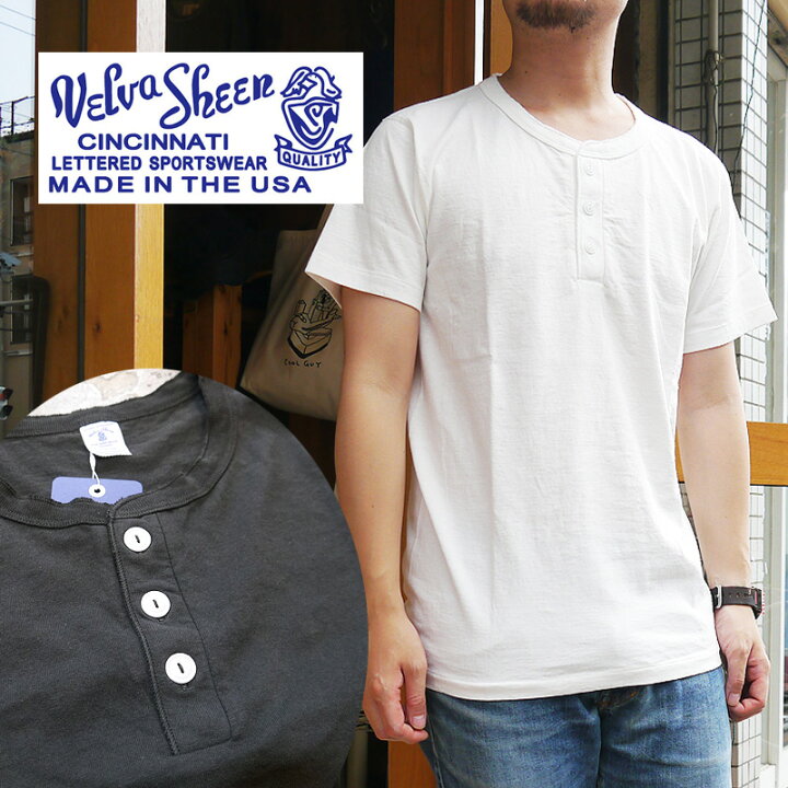 楽天市場 Velva Sheen ベルバシーン ヘンリーネック Tシャツ ヘンリー ボタン ヘンリーtシャツ カットソー アメリカ製 丸胴 Usa 半袖 白 黒 かわいい 人気 服 世田谷ベース Squeeze Coconuts