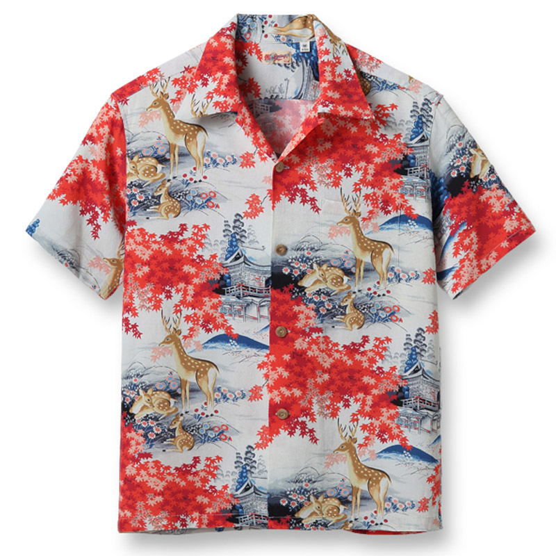 SUN SURF】鹿柄 紅葉 アロハシャツ レーヨン100 処分価格‼️ - Tシャツ 