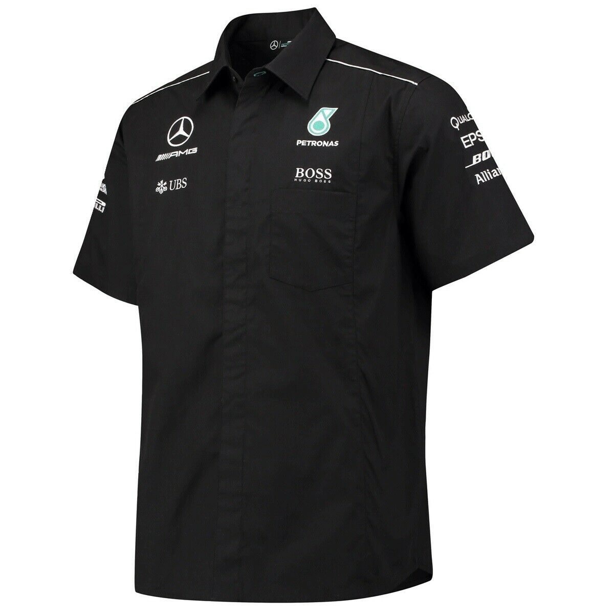 ★送料無料★Mercedes AMG Petronas Hamilton Team shirt Formula One 1 F1 ベンツ ペトロナス ハミルトン ボタンダウンシャツ 半袖 ブラック