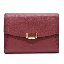 【美品】Cartier カルティエ C ドゥ カルティエ 財布 コンパクト ウォレット 二つ折り レザー ボルドー レッド 赤 L3001502
