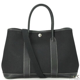 HERMES エルメス ガーデンパーティーTPM 30 トワルオフィシエ ハンドバッグ トートバッグ ブラック 黒 ショルダーベルト付き ＃□H刻印