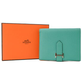 【美品】HERMES エルメス ベアン コンパクト 二つ折り財布 財布 ウォレット ヴォーエプソン レザー シルバー金具 グリーン 緑 ＃D刻印