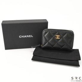 【美品】CHANEL シャネル ココマーク キャビアスキン マトラッセ コインケース ブラック 黒 シール有 AP0216