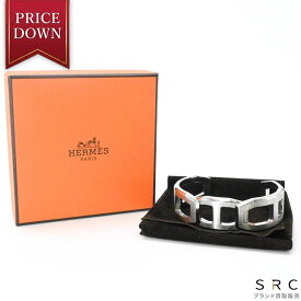 【美品】HERMES エルメス テトリス カフ バングル ステンレススチール シルバー オープンバングル T4 #16