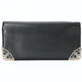 【美品】Chrome Hearts クロムハーツ シングルフォールド スクロールラベル 長財布 二つ折り財布 レザー ブラック ブラック 黒