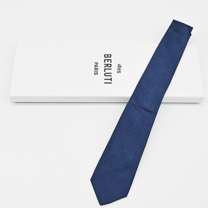 ほぼ新品 Berluti カリグラフィ ネクタイシルク ネイビー ベルルッティ  