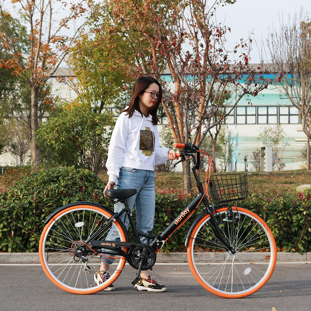 ママチャリ シティサイクル 自転車 折り畳み 26インチ シマノ製6段ギア （全7色）カゴ付 ライト 鍵 メンズ レディース かわいい おしゃれ  女の子 | SRR STORE