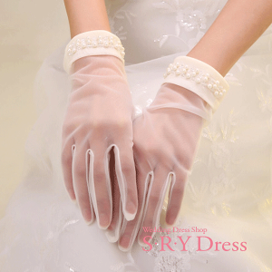 ウェディンググローブ ウェディング グローブ ショートレース ビジュー オーガンジ 手袋 花嫁 ウエディングドレス 二次会ドレス ブライダル 送料無料 GS-108
