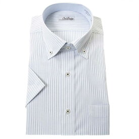 送料無料 ワイシャツ メンズ クールビズ 半袖 形態安定 消臭 ドレスシャツ Yシャツ カッターシャツ ビジネスシャツ ビジネス シャツ ボタンダウン ブルーストライプ 青 紺 ネイビー 2204ft