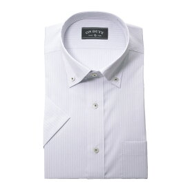 送料無料 ワイシャツ メンズ クールビズ 半袖 形態安定 接触冷感 ボタンダウン レギュラーカラー グレーストライプ ドビー