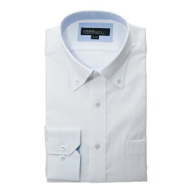 超 形態安定 ワイシャツ メンズ 長袖 ノーアイロン 制菌 抗菌 防臭 (AG Fresh Plus) ワイドカラー ボタンダウン ホワイト ドビー CYGNUS 標準体