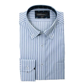 超 形態安定 ワイシャツ メンズ 長袖 ノーアイロン 制菌 抗菌 防臭 (AG Fresh Plus) ワイドカラー ボタンダウン ブルー ドビー CYGNUS 標準体