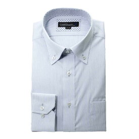 超 形態安定 ワイシャツ メンズ 長袖 ノーアイロン 制菌 抗菌 防臭 (AG Fresh Plus) ワイドカラー ボタンダウン ブルー ドビー CYGNUS 標準体