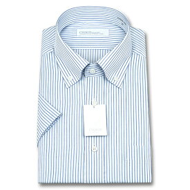 ワイシャツ 半袖 形態安定 メンズ ボタンダウン 超形態安定 ノーアイロン 制菌 抗菌 防臭 ビジネス ドレスシャツ Yシャツ カッターシャツ ビジネスシャツ シャツ わいしゃつ ストライプ ブルー 青 男性 3L CYGNUS 新生活 24FA