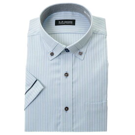 ワイシャツ メンズ クールビズ 半袖 形態安定 消臭 ドレスシャツ Yシャツ カッターシャツ ビジネスシャツ ビジネス シャツ ボタンダウン ブルー ドビーストライプ U.P renoma レノマ 24FA