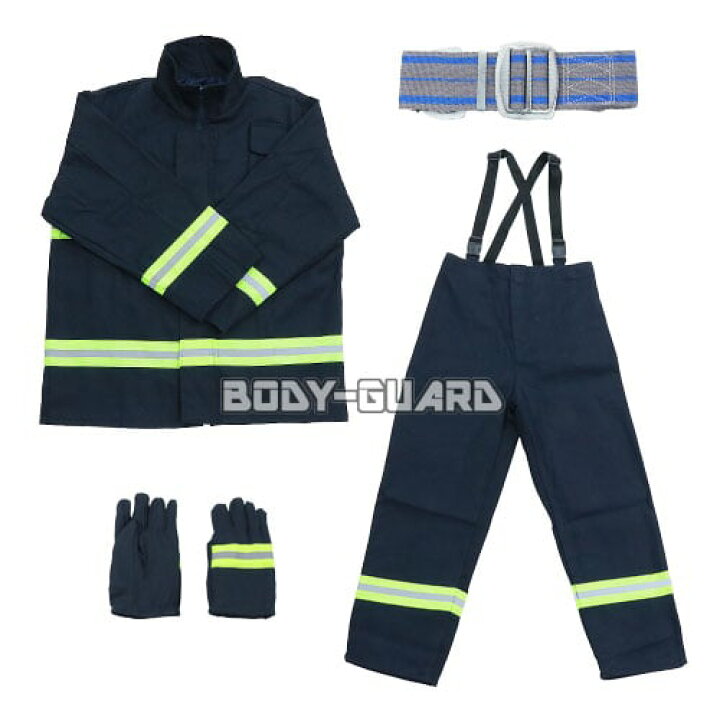 楽天市場】消防服 コスチューム 4点セット 濃紺 上下セット 手袋 左右 