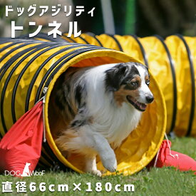 アジリティー 犬用 競技用 ハード生地 トンネル 厚手生地 固定用砂袋 2個付き 専用収納バッグ付き イエロー 黄色 (直径66m× 1.8m / 3m / 6m)