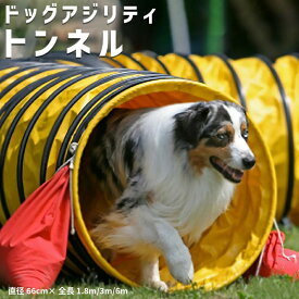 アジリティー 犬用 競技用 ハード生地 トンネル 厚手生地 固定用砂袋 2個付き 専用収納バッグ付き イエロー 黄色 (直径66cm× 1.8m / 3m / 6m)