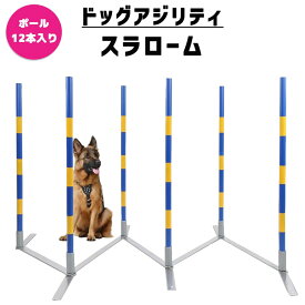 ドッグアジリティ スラローム 競技用 訓練 練習 トレーニング 青白 12本ポール 自立式 角度調節 高さ99cm 収納キャリーバッグ付属 自宅の庭でも使用可能