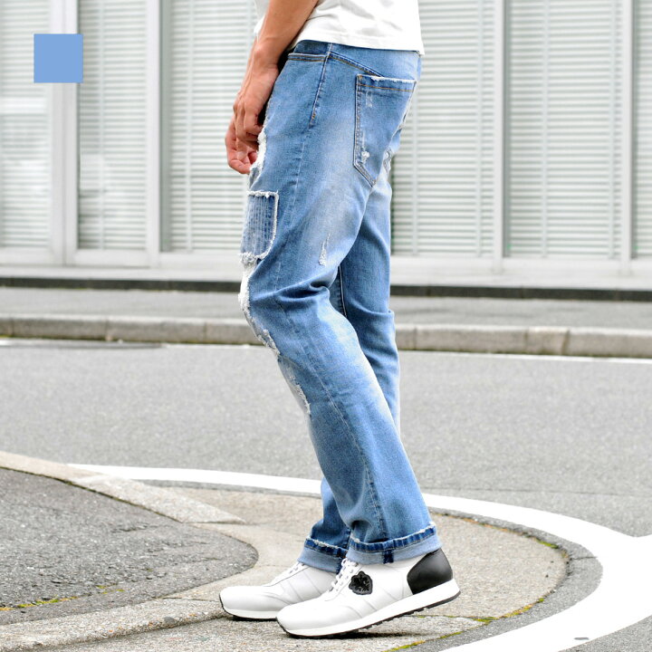 楽天市場 ジーンズ メンズ ストレート M L Xl 2l Ll 30 31 32 青 ライトブルー ブルー ストレッチ ユーズド ウォッシュ クラッシュ 春夏秋冬 Evolution エボリューション Hk エイチケー Select Shop Hk エイチケー