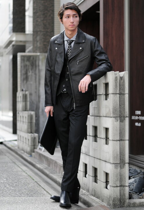 G MASU 誇らしい レザー 山羊皮 leather ジレ ベスト 46 黒 BLACK 