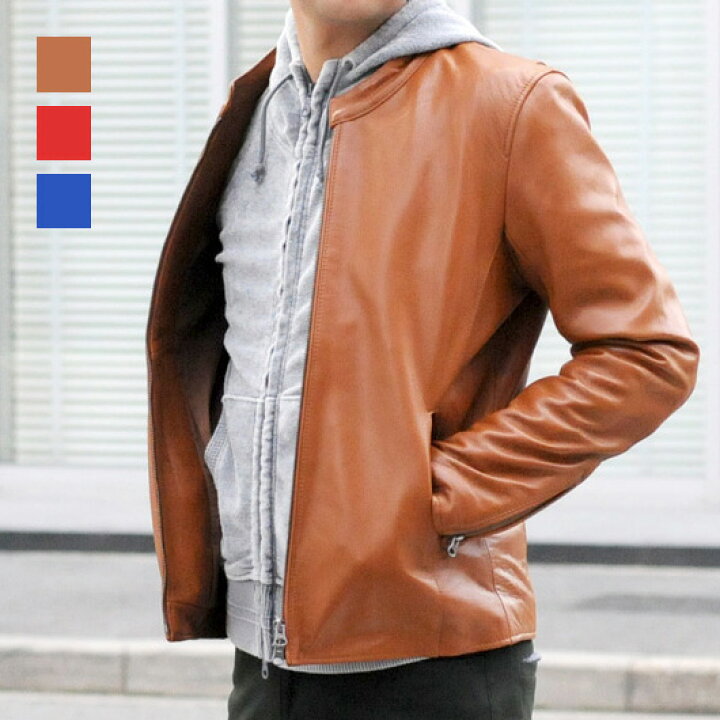 楽天市場 レザージャケット メンズ 本革 ラムレザー 羊革 キャメル レッド 赤 ブルー 青 ブラック 黒 M L Xl Ll 2l ライダース 革ジャン リアルレザー 春 秋 Evolution エボリューション Hk エイチケー Select Shop Hk エイチケー