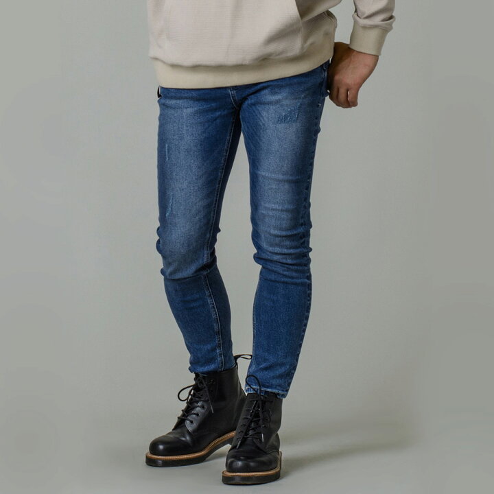 楽天市場 ジーンズ メンズ スキニー S M L Xl 2l Ll 29 30 31 32 青 紺 ブルー ネイビー アンクル丈 9分丈 ストレッチ スリム ブラスト ダメージ 春夏秋冬 Regievo レジエボ Hk エイチケー Select Shop