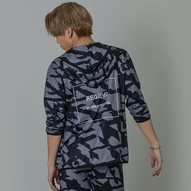 パーカー メンズ 夏 春 秋 迷彩 黒 グレー ブラック S M L XL 2L LL メッシュ プリント ジップアップ ストレッチ スポーティー モード REGIEVO レジエボ hk エイチケー 95129