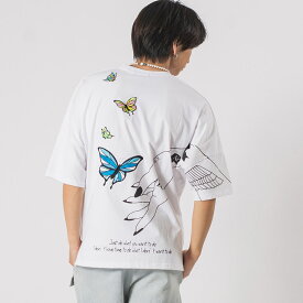 バタフライ刺繍度ドルマンTシャツ メンズ ビッグシルエット オーバーサイズ ストリート系 韓国ファッション 韓国系 RE730 セブンサーティー