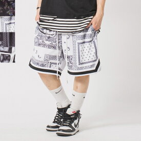 総柄バスケショーツ メンズ ショートパンツ ワイドパンツ ビッグシルエット オーバーサイズ ストリート系 韓国ファッション 韓国系 RE730 セブンサーティー