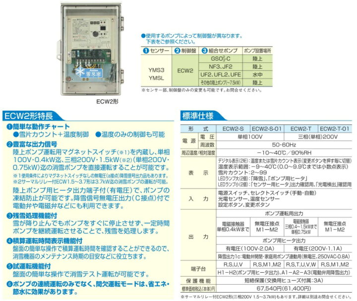楽天市場】川本ポンプ 降雪センサー 雪見窓用 デジタル制御盤 ECW2-T 