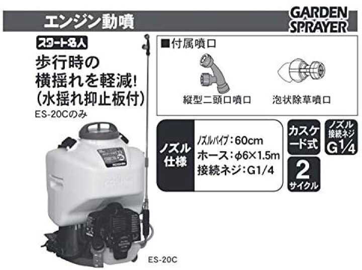 楽天市場】工進 エンジン式 動噴 動力噴霧器 20L 背負式 ES-20C 