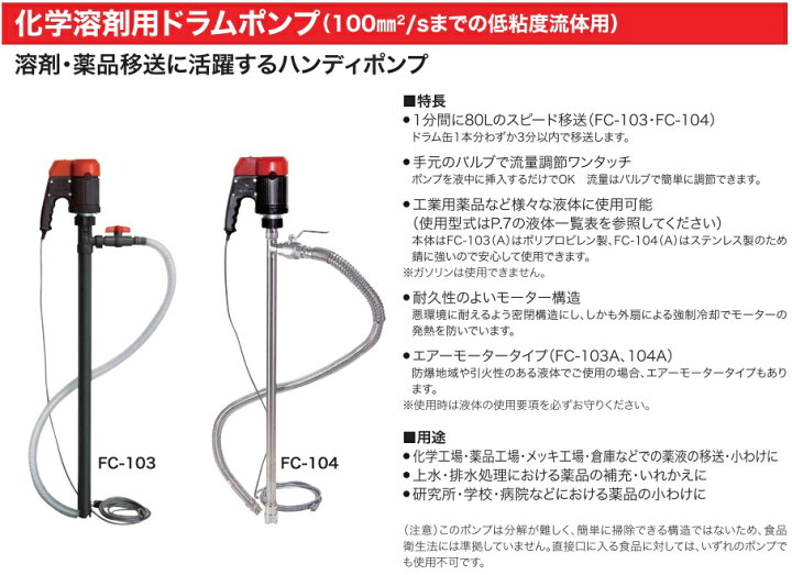 楽天市場】工進 ケミカルポンプ 化学溶剤用 ドラムポンプ エアー 