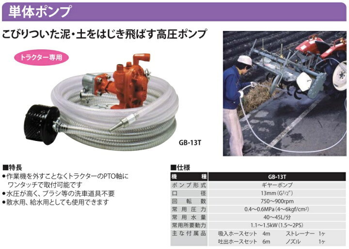 楽天市場】工進 トラクター洗浄用ギヤポンプ GB-13T 13mm 単体ポンプ  