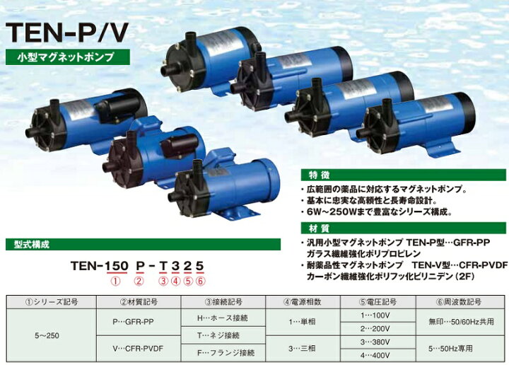 楽天市場】トミエンジ マグネットポンプ TEN5P-H [薬液移送ポンプ 