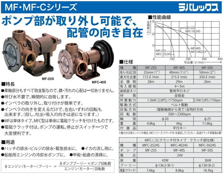 楽天市場】工進 海水用ポンプ ラバレックス MF-40S 40mm ポンプ単体 
