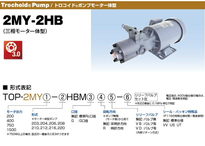 楽天市場】日本オイル トロコイドポンプ TOP-2MY400-206HBMRVB-0.5 三 