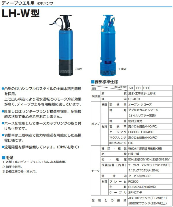 楽天市場】ツルミポンプ 水中ポンプ 超高揚程 ディープウエル用 排水 