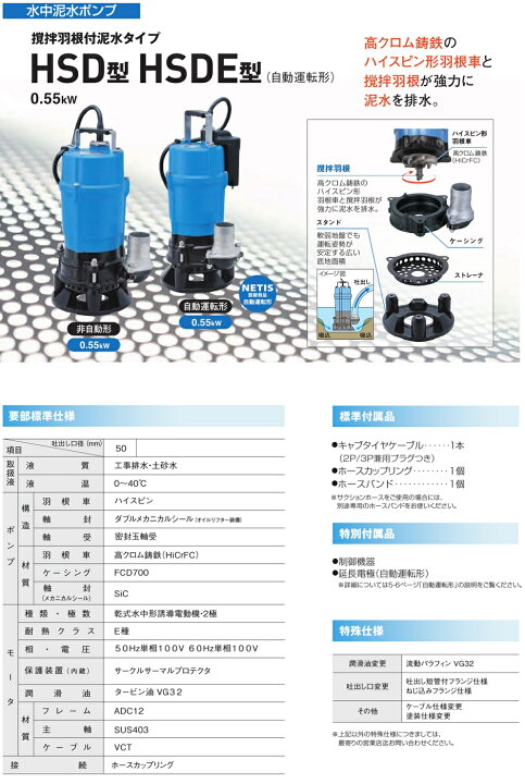 楽天市場】ツルミポンプ 水中ポンプ 100V 土砂水サンド用 排水ポンプ 